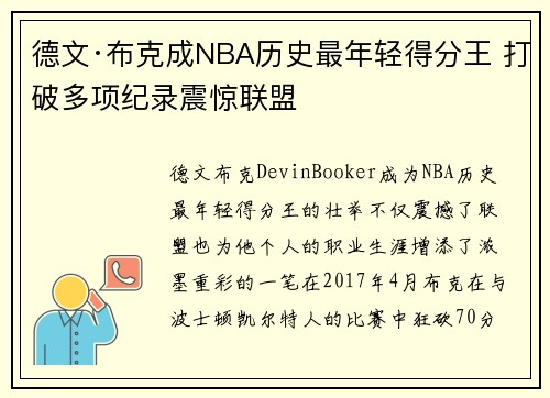 德文·布克成NBA历史最年轻得分王 打破多项纪录震惊联盟 德文·布克成NBA历史最年轻得分王 打破多项纪录震惊联盟